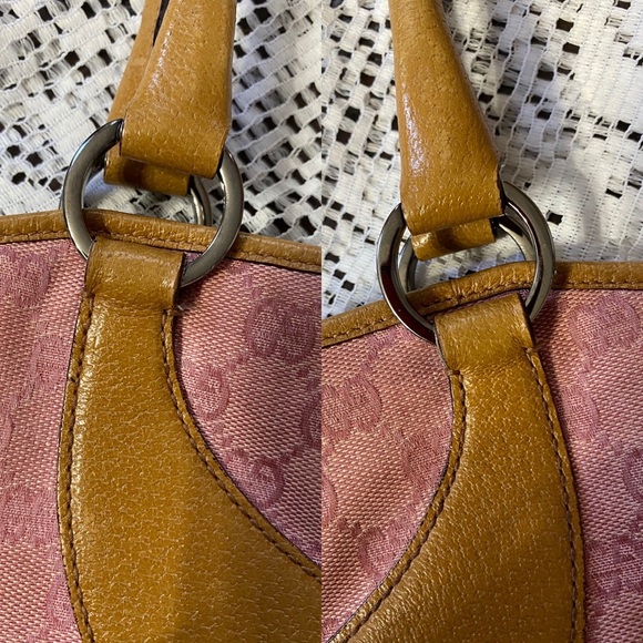 AUTHENTIC GUCCI LIGHT PINK CANVAS GG BODY LEATHER - Picture 4 of 16
